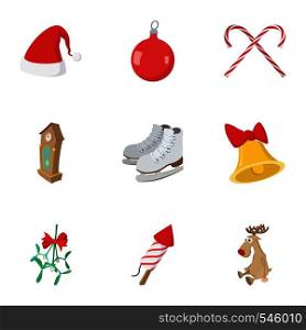 December holiday icons set. Cartoon illustration of 9 december holiday vector icons for web. December holiday icons set, cartoon style