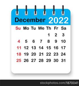 December spiral calendar page icon. Blue leaf. Winter 2022. Organizing background. Vector illustration. Stock image. EPS 10.. December spiral calendar page icon. Blue leaf. Winter 2022. Organizing background. Vector illustration. Stock image.