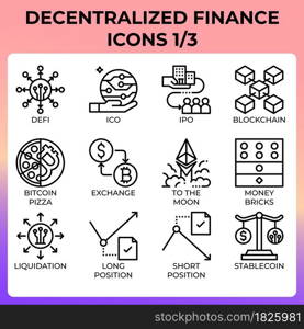 Decentralized finance (DeFi) icon set in modern style for ui, ux, web, app, brochure, flyer and presentation design, etc.