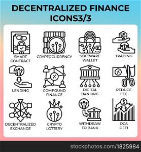 Decentralized finance (DeFi) icon set in modern style for ui, ux, web, app, brochure, flyer and presentation design, etc.