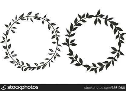 Deciduous botanically graceful circular wreaths, vector illustration. Frames made of black leaves. Natural contours from the sheets. Vintage headbands. Deciduous botanically graceful circular wreaths, vector illustration.