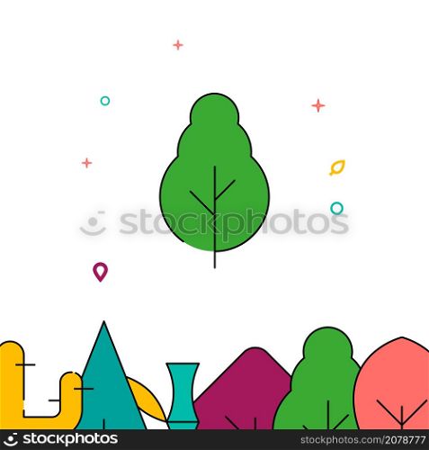 Deciduous tree filled line vector icon, simple illustration, forest, garden related bottom border.. Deciduous tree filled line icon, simple vector illustration