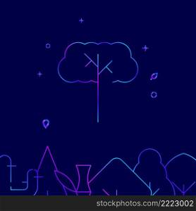 Deciduous tree gradient line vector icon, simple illustration on a dark blue background, forest, garden related bottom border.. Deciduous tree gradient line icon, vector illustration