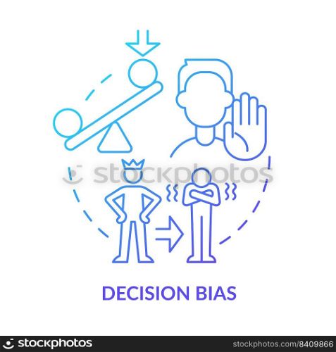 Decision bias blue gradient concept icon. Reject new ideas. Adaptability enemy in human resources abstract idea thin line illustration. Isolated outline drawing. Myriad Pro-Bold fonts used. Decision bias blue gradient concept icon