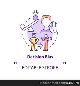 Decision bias concept icon. Reject new ideas. Adaptability enemy in HR abstract idea thin line illustration. Isolated outline drawing. Editable stroke. Arial, Myriad Pro-Bold fonts used. Decision bias concept icon