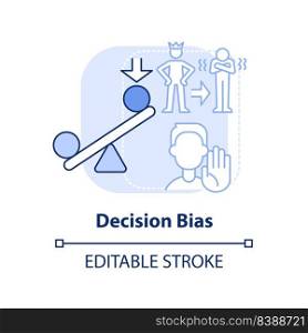 Decision bias light blue concept icon. Reject new ideas. Adaptability enemy in HR abstract idea thin line illustration. Isolated outline drawing. Editable stroke. Arial, Myriad Pro-Bold fonts used. Decision bias light blue concept icon