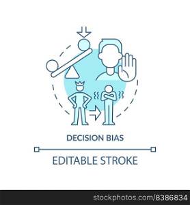 Decision bias turquoise concept icon. Reject new ideas. Adaptability enemy in HR abstract idea thin line illustration. Isolated outline drawing. Editable stroke. Arial, Myriad Pro-Bold fonts used. Decision bias turquoise concept icon