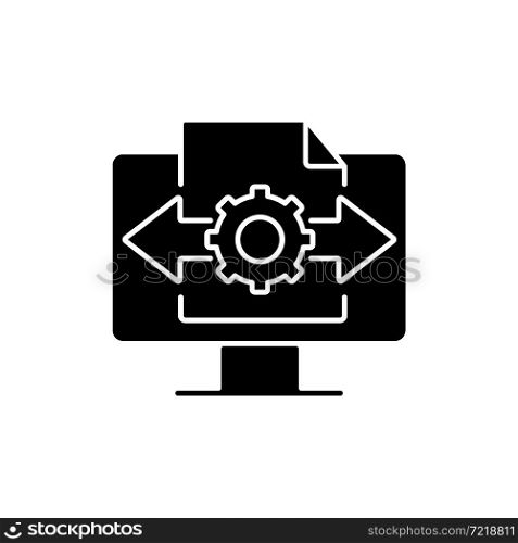Decision making black glyph icon. Make strategic choices. Digital transformation. Handling, organizing documents. Problem solving skill. Silhouette symbol on white space. Vector isolated illustration. Decision making black glyph icon