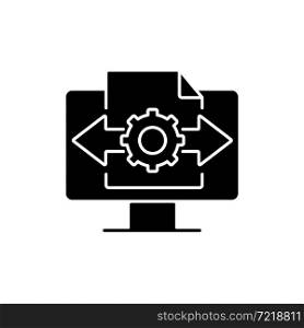 Decision making black glyph icon. Make strategic choices. Digital transformation. Handling, organizing documents. Problem solving skill. Silhouette symbol on white space. Vector isolated illustration. Decision making black glyph icon
