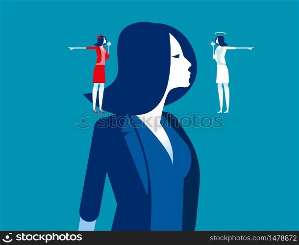 Decision making of business people. Concept business vector illustration, Devil and angle, Flat business cartoon, Confusion, Uncertainty, Thinking.