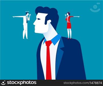 Decision making of business people. Concept business vector illustration, Devil and angle, Flat business cartoon, Confusion, Uncertainty, Thinking.