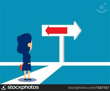 Decision of business and direction life. Concept business choice vector illustration, Cross Roads, Road Sign, Kid or Cute flat cartoon character style design.