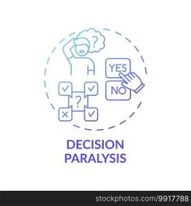 Decision paralysis concept icon. Procrastination reason idea thin line illustration. Fear making wrong move. Indecisiveness. Cognitive overload. Vector isolated outline RGB color drawing. Decision paralysis concept icon