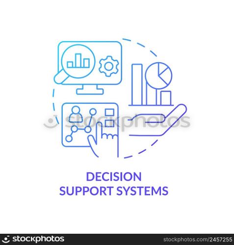 Decision support systems blue gradient concept icon. Data analyzing abstract idea thin line illustration. Decision-making activities. Isolated outline drawing. Myriad Pro-Bold font used. Decision support systems blue gradient concept icon
