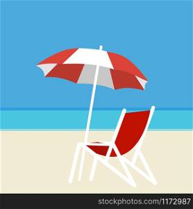 Deck chair and umbrella on the background of the sea and white sand on the beach. Vacation Travel. Deck chair and umbrella on the background of the sea and white sand on the beach.