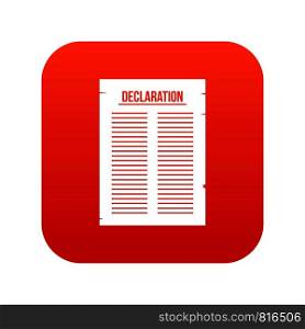 Declaration of independence icon digital red for any design isolated on white vector illustration. Declaration of independence icon digital red