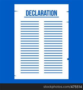 Declaration of independence icon white isolated on blue background vector illustration. Declaration of independence icon white