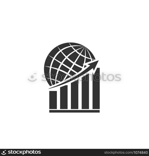 decline of the world economy. Graph with an up arrow on the background of the globe.