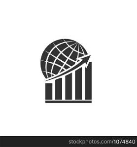 decline of the world economy. Graph with an up arrow on the background of the globe.