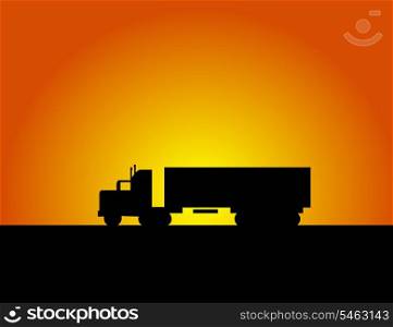 Decline on road. The lorry goes on road and a sunset. A vector illustration.