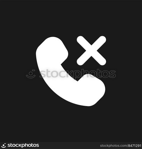 Decline phone call dark mode glyph ui icon. Reject feature. Ending option. User interface design. White silhouette symbol on black space. Solid pictogram for web, mobile. Vector isolated illustration. Decline phone call dark mode glyph ui icon