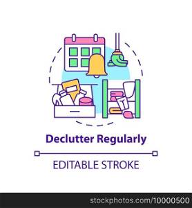 Declutter regularly concept icon. Habits to prevent clutter idea thin line illustration. Declutter on regular basis. Tidying and cleaning. Vector isolated outline RGB color drawing. Editable stroke. Declutter regularly concept icon
