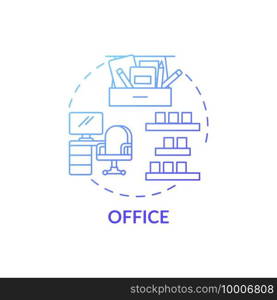 Decluttering in office blue gradient concept icon. Tidying agency idea thin line illustration. Regular cleaning-out. Keeping premises clean and tidy. Vector isolated outline RGB color drawing. Decluttering in office blue gradient concept icon
