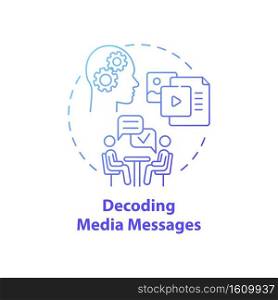 Decoding media messages concept icon. Media literacy elements idea thin line illustration. Personal biases, world views, expectations. Subtext interpretation. Vector isolated outline RGB color drawing. Decoding media messages concept icon