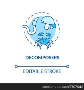 Decomposers blue concept icon. Food chain final link, reducers. Biological process in nature idea thin line illustration. Vector isolated outline RGB color drawing. Editable stroke