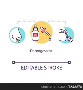 Decongestant concept icon. Nasal spray. Cold medication. Influenza treatment. Runny and stuffy nose idea thin line illustration. Vector isolated outline RGB color drawing. Editable stroke
