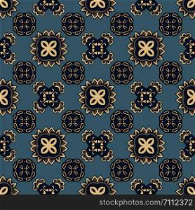 Decor tile texture print mosaic oriental pattern with blue ornament arabesque. Geometric blue and white ceramic design. Geometrical oriental vector Ethnic floral mosaic tile Ornament