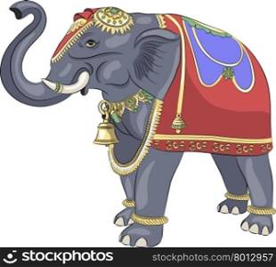 Decorated bridal Indian elephant in a horse-cloth and ornaments.. Vector. Decorated Indian elephant.