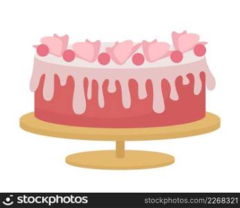 Decorated cake for party semi flat color vector object. Full sized item on white. Party fare. Delicious dessert simple cartoon style illustration for web graphic design and animation. Decorated cake for party semi flat color vector object