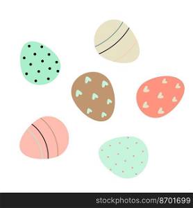 Decorated Easter eggs isolated on white background. Vector flat illustration.  Decorated Easter eggs on white background