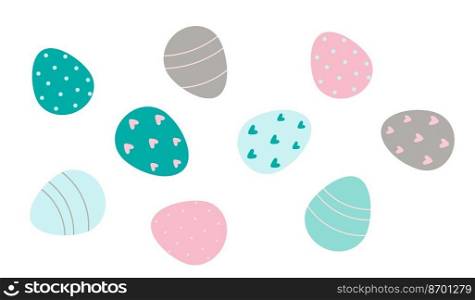Decorated Easter eggs isolated on white background. Vector flat illustration.  Decorated Easter eggs. Design for Easter