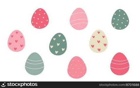 Decorated Easter eggs isolated on white background. Vector flat illustration.  Decorated Easter eggs.Vector flat illustration