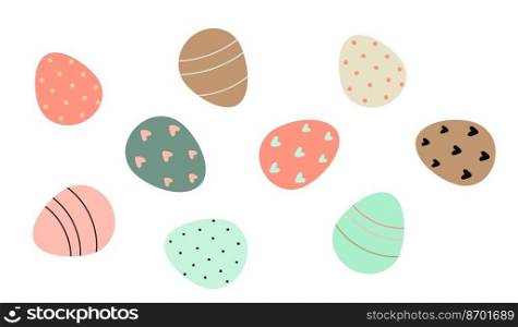 Decorated Easter eggs isolated on white background. Vector flat illustration.  Decorated Easter eggs. Vector flat illustration