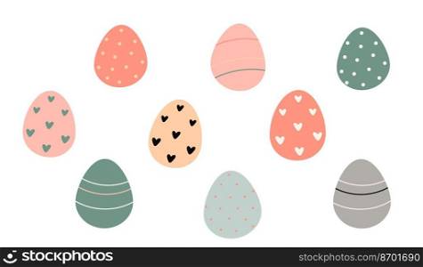 Decorated Easter eggs isolated on white background. Vector flat illustration.  Decorated Easter eggs.Vector flat illustration