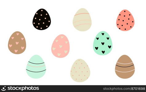 Decorated Easter eggs isolated on white background. Vector flat illustration.  Decorated Easter eggs . Vector flat illustration