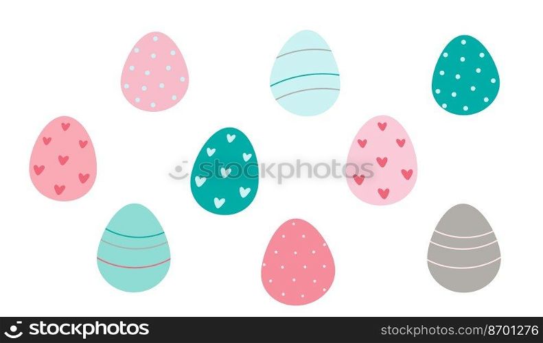 Decorated Easter eggs isolated on white background. Vector flat illustration. Design for Easter.  Decorated Easter eggs. Design for Easter