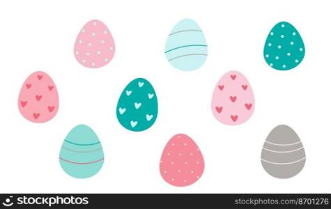 Decorated Easter eggs isolated on white background. Vector flat illustration. Design for Easter.  Decorated Easter eggs. Design for Easter