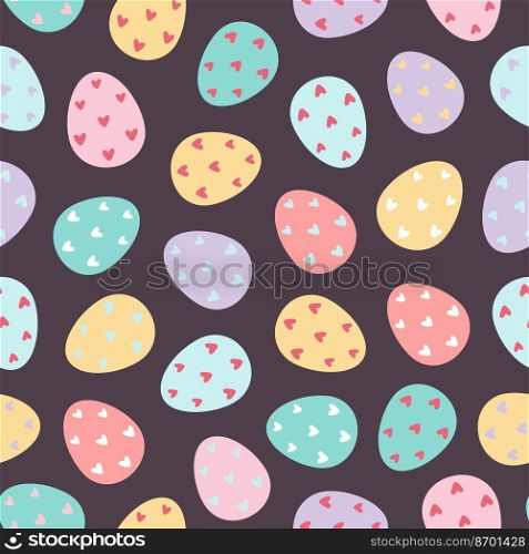 Decorated Easter eggs seamless pattern. Easter background. Design for textiles, packaging, wrappers, greeting cards, paper, printing. Vector illustration. Decorated Easter eggs seamless pattern