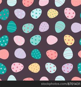 Decorated Easter eggs seamless pattern. Easter background. Design for textiles, packaging, wrappers, greeting cards, paper, printing. Vector illustration. Decorated Easter eggs pattern. Easter background