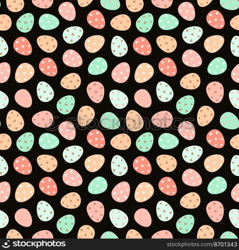 Decorated Easter eggs seamless pattern. Easter eggs background. Design for textiles, packaging, wrappers, greeting cards, paper, printing. Vector illustration. Decorated Easter eggs pattern. Easter eggs pattern