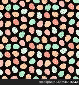 Decorated Easter eggs seamless pattern. Easter eggs background. Design for textiles, packaging, wrappers, greeting cards, paper, printing. Vector illustration. Decorated Easter eggs pattern. Easter eggs pattern