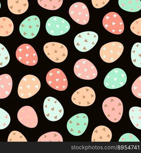 Decorated Easter eggs seamless pattern. Easter eggs background. Design for textiles, packaging, wrappers, greeting cards, paper, printing. Vector illustration. Decorated Easter eggs seamless pattern