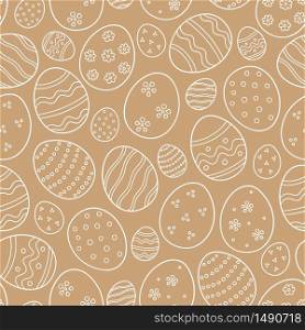 Decorated eggs as a symbol of the great Easter. Seamless pattern in doodle style on gold background. Hand drawn vector illustration. Decorated eggs as a symbol of the great Easter. Seamless pattern in doodle style on gold background. Vector illustration