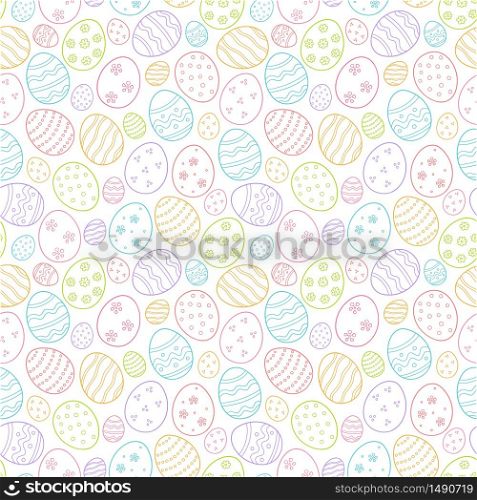 Decorated eggs as a symbol of the great Easter. Seamless pattern in doodle style. Color hand drawn vector illustration. Decorated eggs as a symbol of the great Easter. Seamless pattern in doodle style. Color vector illustration