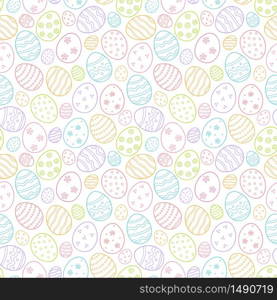 Decorated eggs as a symbol of the great Easter. Seamless pattern in doodle style. Color hand drawn vector illustration. Decorated eggs as a symbol of the great Easter. Seamless pattern in doodle style. Color vector illustration