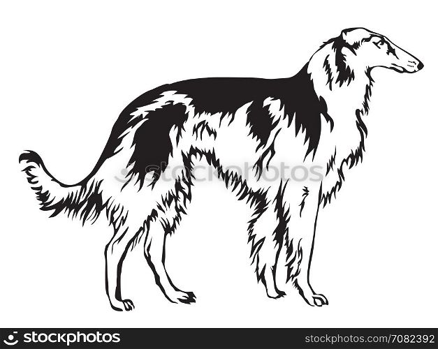 Decoratie Russian wolfhound, Borzo vector illustration in black and white